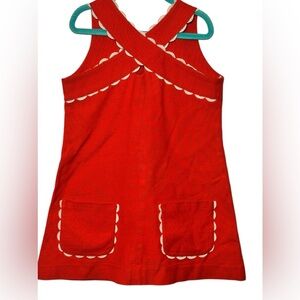 Bellina Paris Vintage Red White Ric‎ Rac Lace Trim Zip Back Criss Cross Front